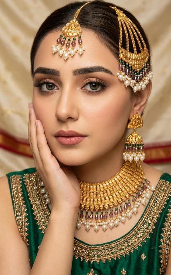 Regal Legacy Gold-Coated Bridal Necklace Set – Timeless Opulent Elegance