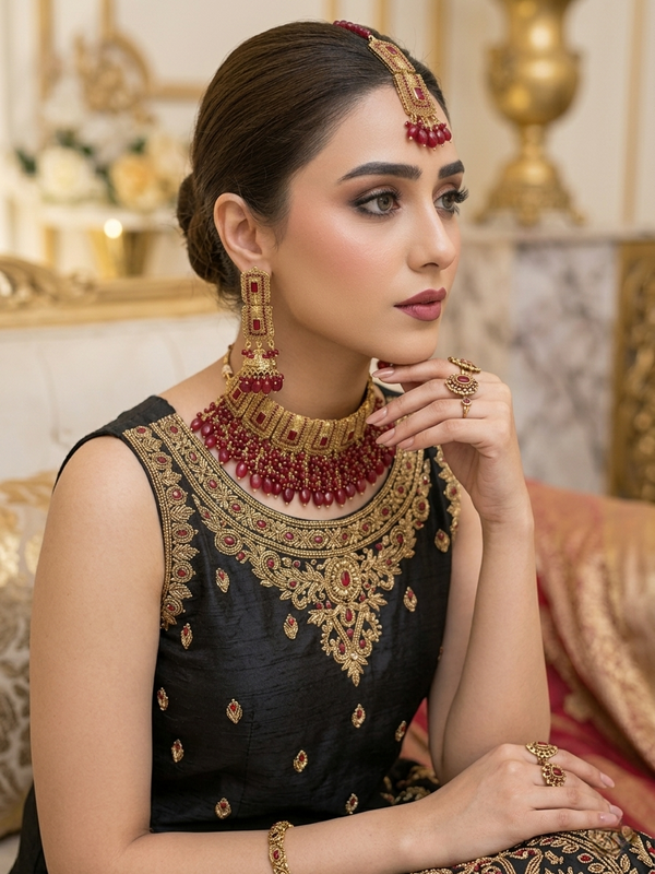 Regal Majesty Gold-Coated Bridal Necklace Set – Timeless Opulent Splendor